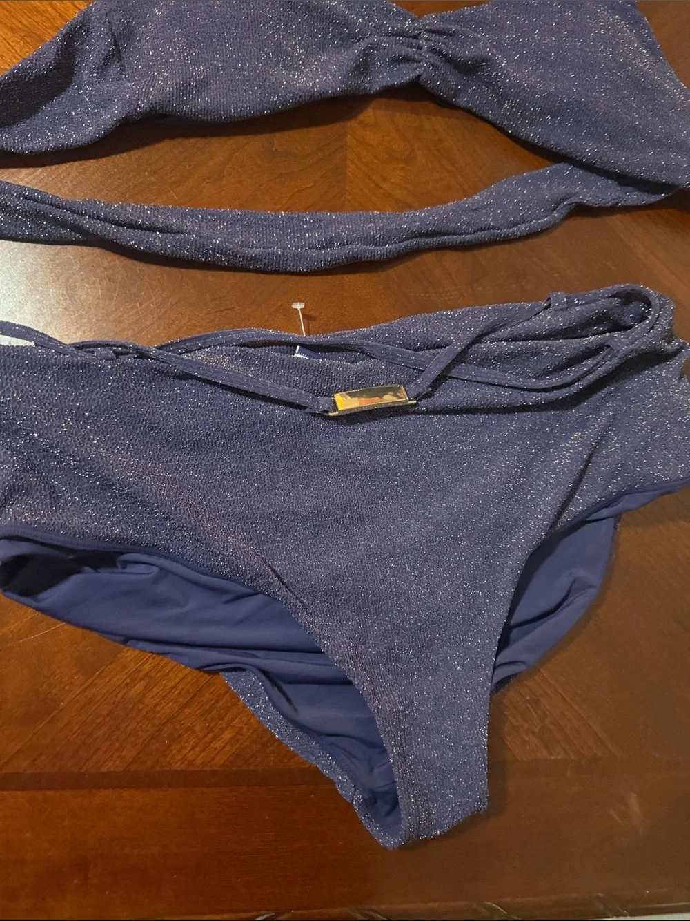 Anthropologie Shimmery Indigo Purple Bikini Set Andie Sz L/ XL